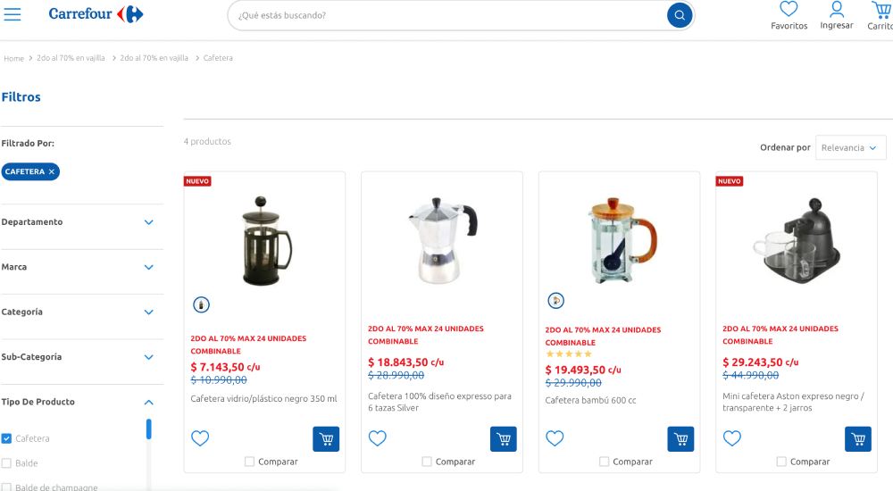 Carrefour incluso brinda descuentos en cafeteras