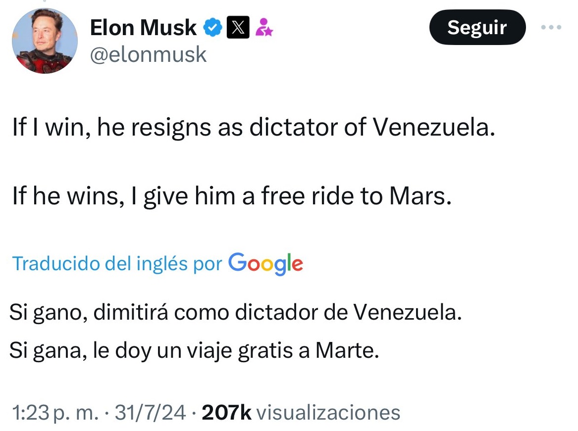 La respuesta de Elon Musk a Nicolás Maduro, a través de X.