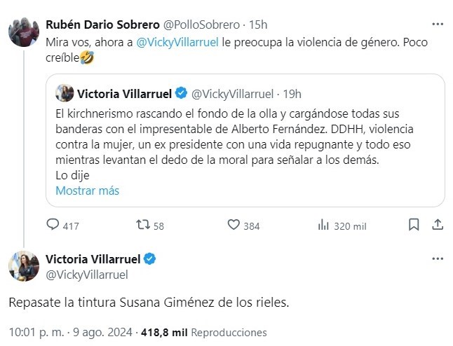 Cruce en X entre Victoria Villarruel y Rubén Sobrero