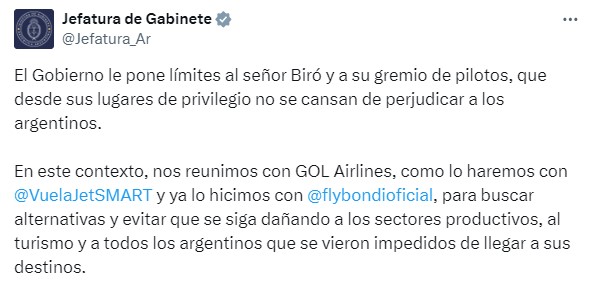El mensaje del Gobierno a Pablo Biró por el conflicto en Aerolíneas Argentinas
