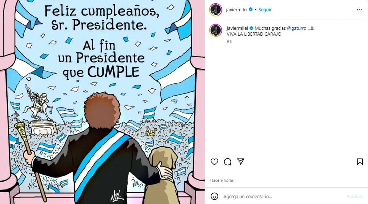Javier Milei cumplió años y el dibujante Nik le regaló una caricatura