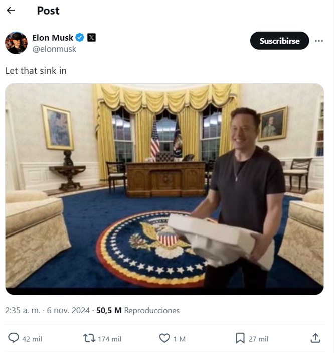 En otra publicación Musk compartió una imagen retocada en la que aparece sosteniendo un lava manos