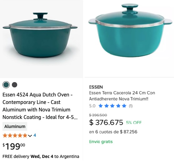 La captura que subió un usuario a redes: a la izquierda, el valor en dólares en Amazon