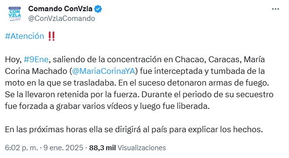 El mensaje del comando electoral de María Corina Machado