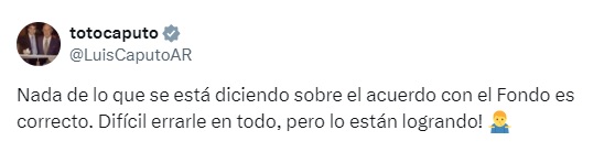 El mensaje de Luis Caputo sobre el acuerdo con el FMI