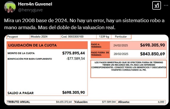 Uno de los mensajes sobre el aumento en la valuación y las cuotas de las patentes