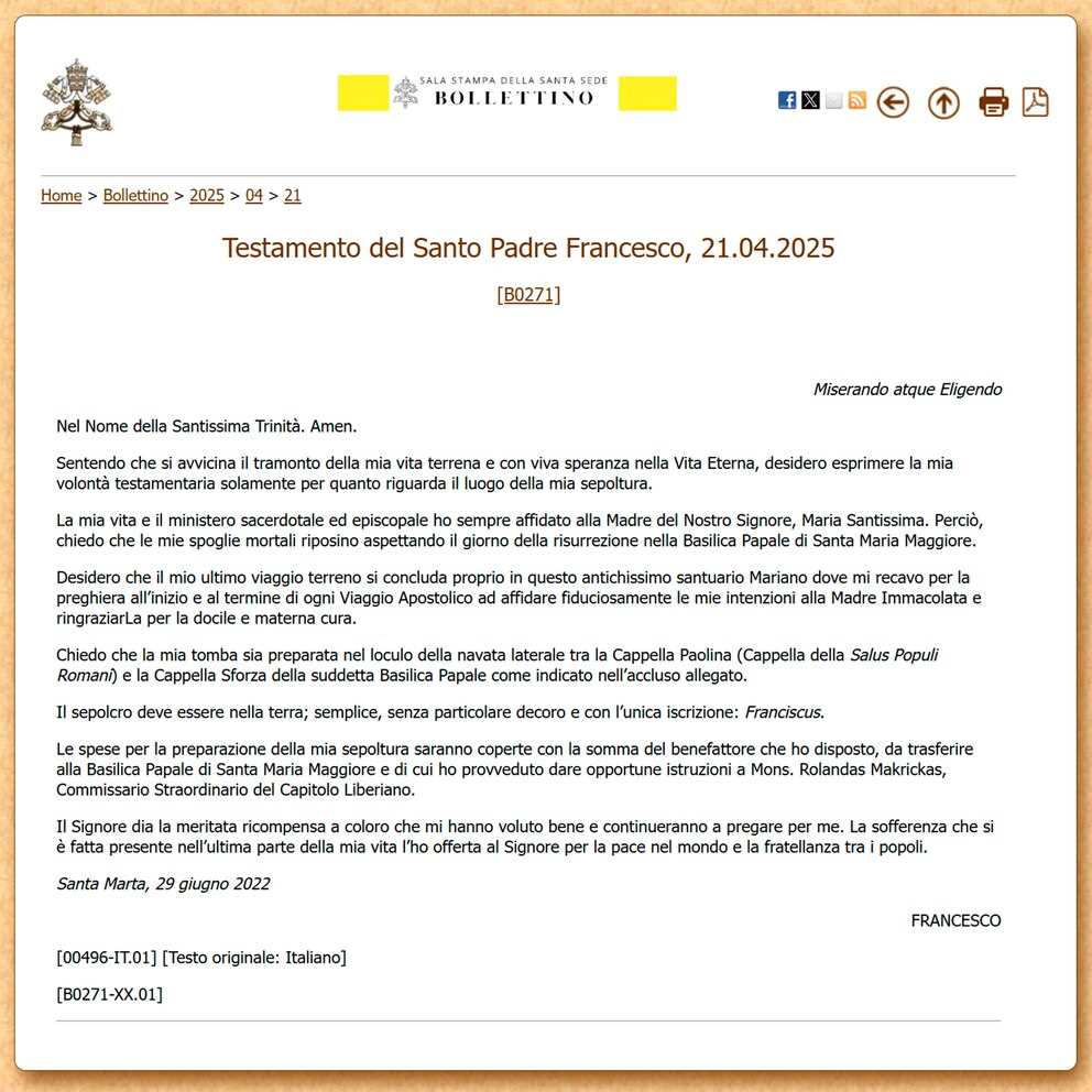 El testamento que dejó el papa Francisco y fue difundido por el Vaticano
