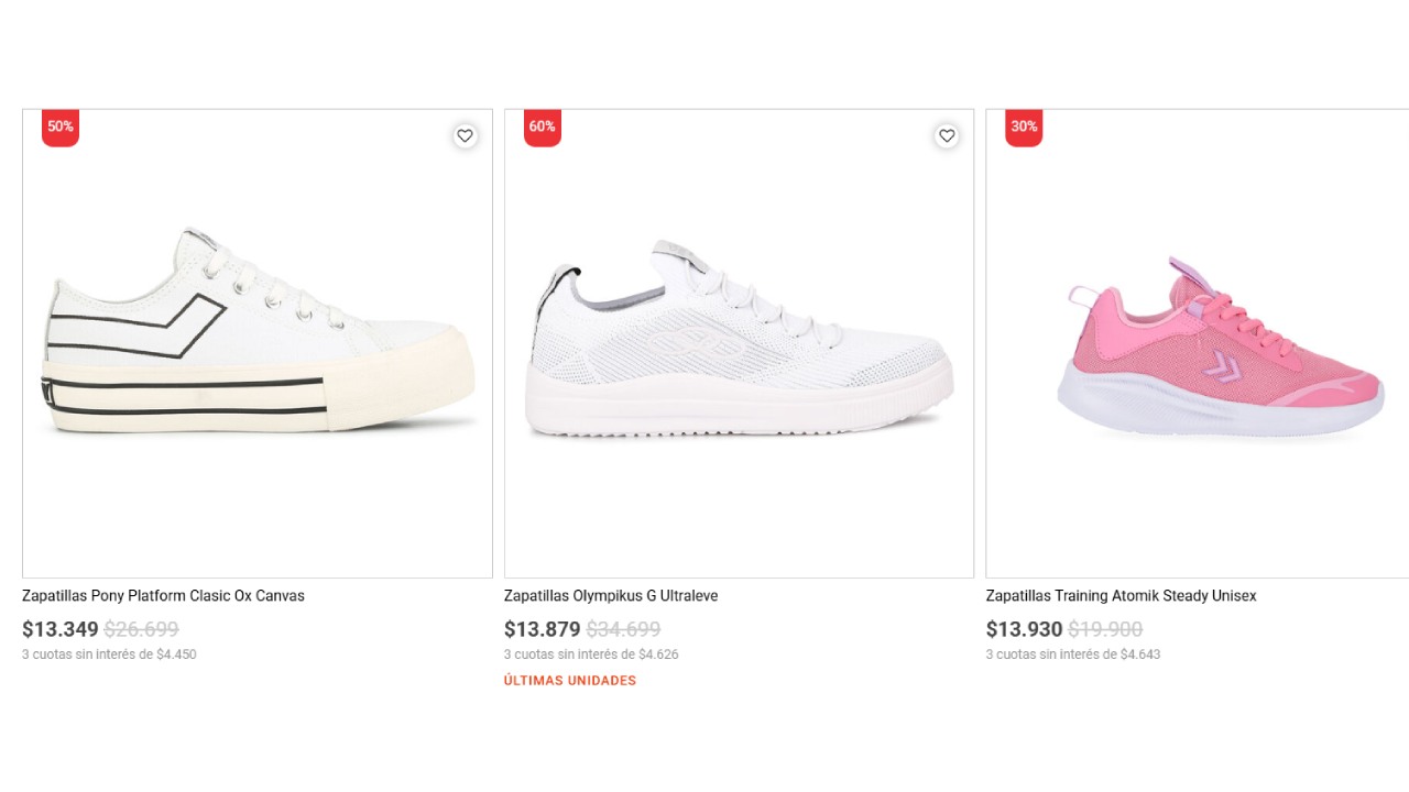 Algunas de las ofertas de zapatillas que se encuentran en la web de Dexter