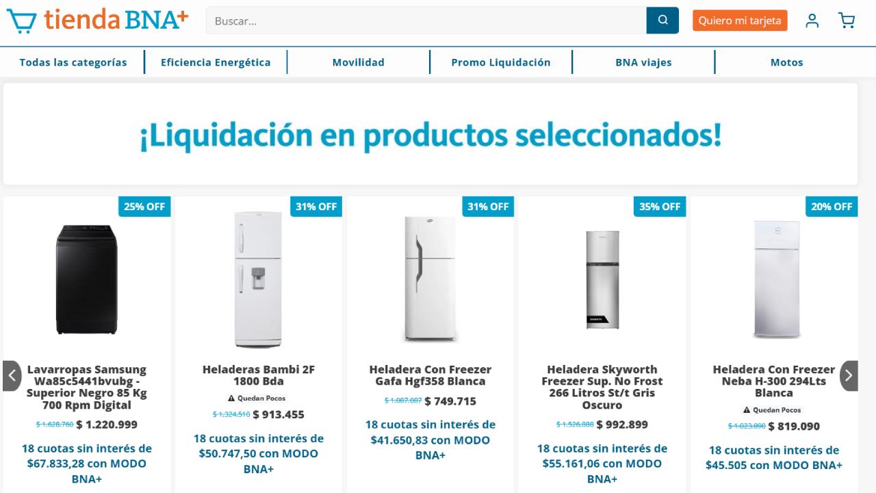 Tienda BNA+ y su último día de liquidación de electrodomésticos