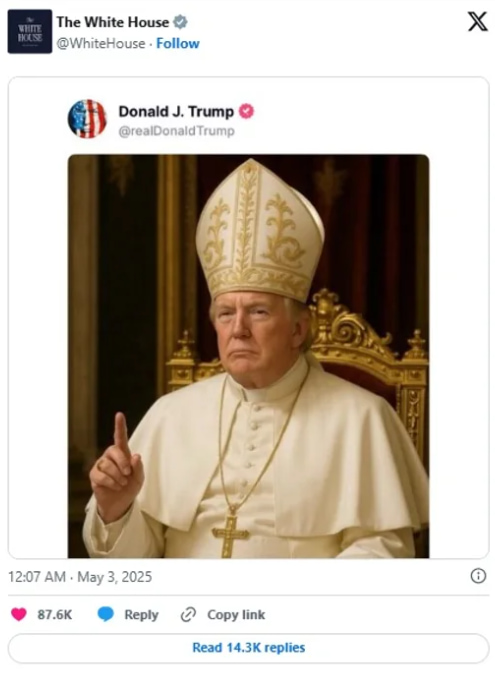 La Casa Blanca compartió la imagen viral de Donald Trump vestido como papa.