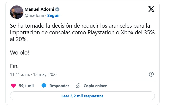 Una semana antes Manuel Adorni había anticipado en redes sociales la medida