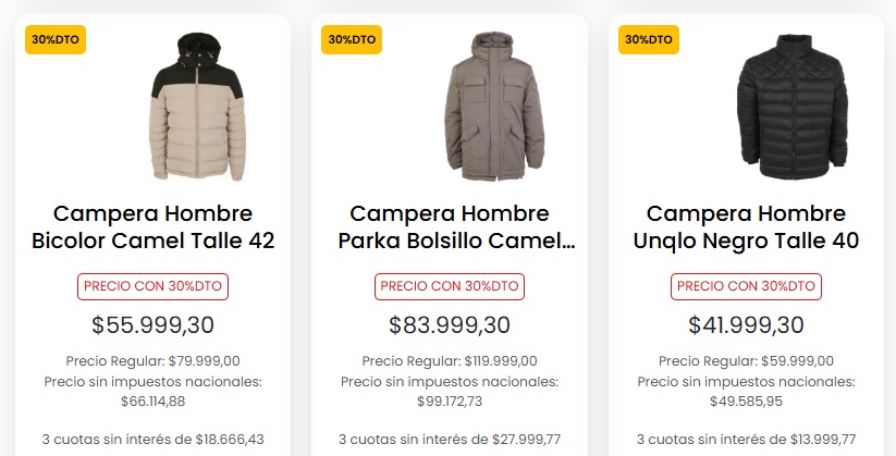 Algunas ofertas de campera en el supermercado Coto