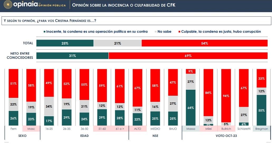 Para la mayoría, Cristina Kirchner es culpable