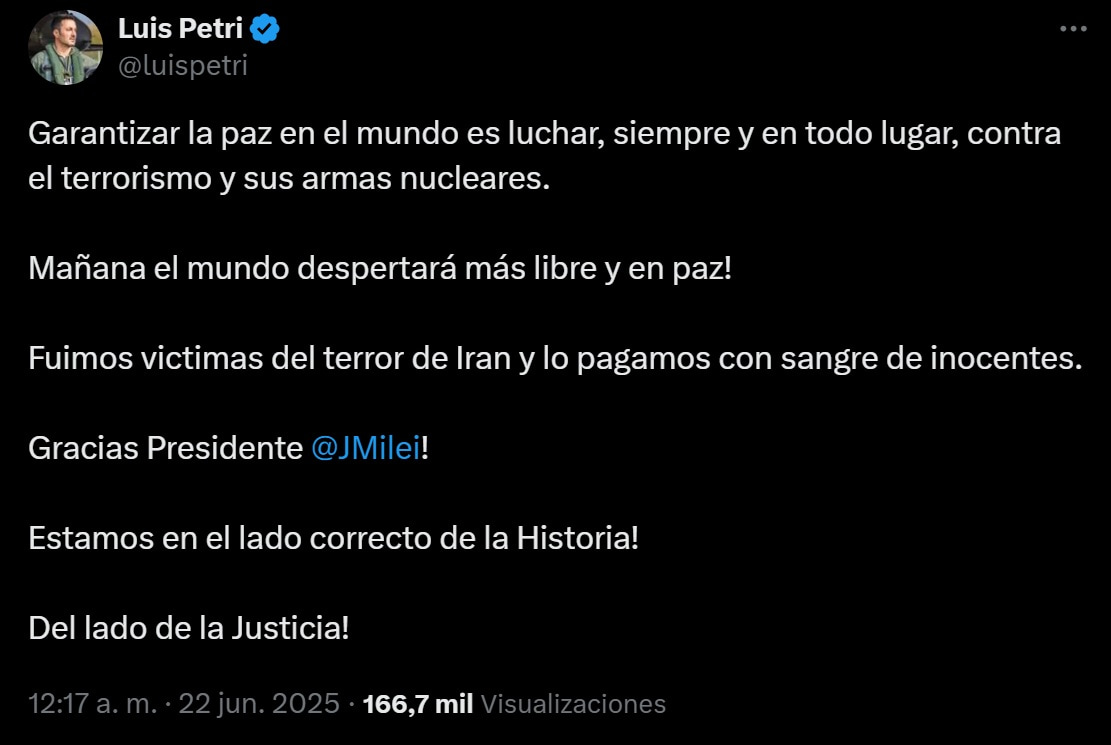 Luis Petri se expresó, a través de X.