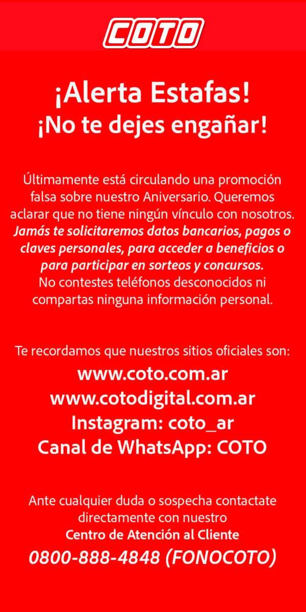 El mensaje que compartió la cadena de supermercados Coto en sus redes