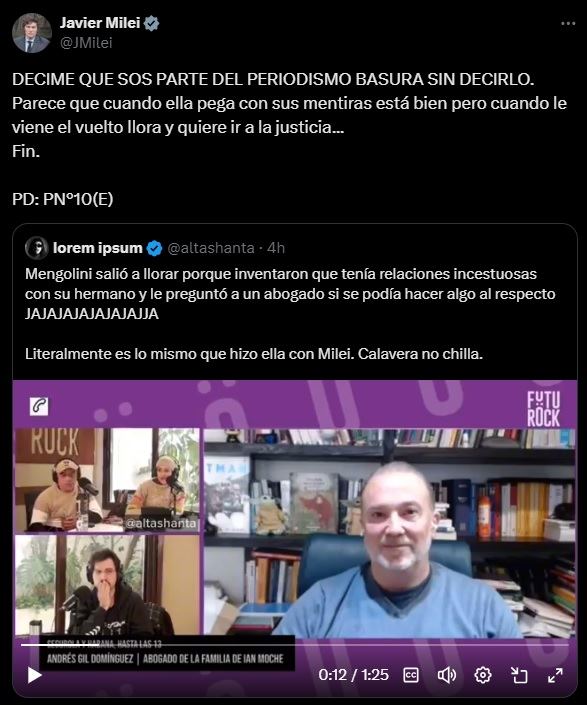 El mensaje de Javier Milei contra Julia Mengolini