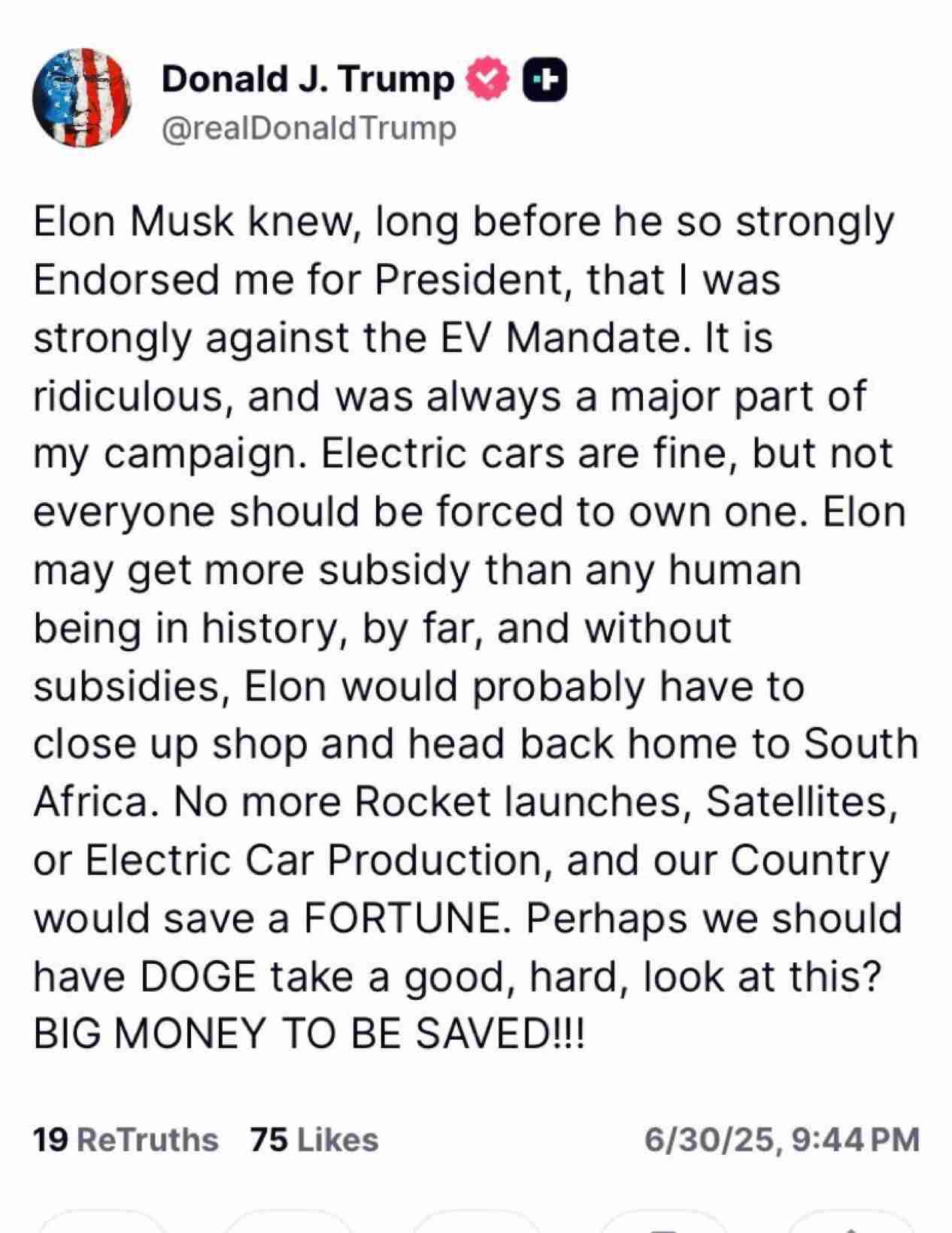El mensaje de Donald Trump contra Elon Musk