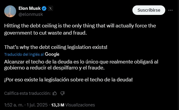 Uno de los mensajes de Elon Musk contra Donald Trump