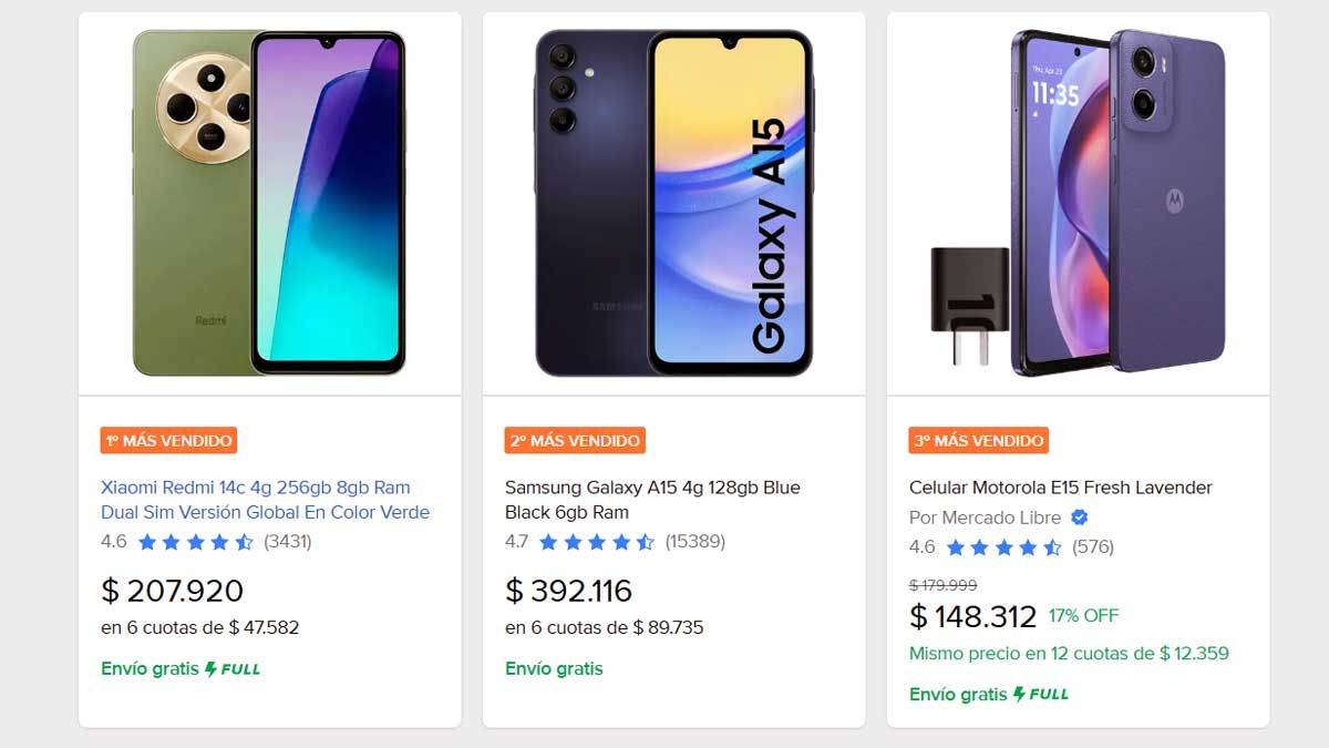 El Xiaomi Redmi 14C supera al Samsung Galaxy A15 y al Motorola E15 en el ranking de Mercado Libre.