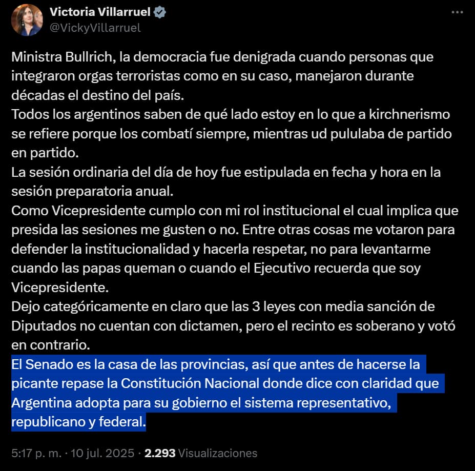 La dura respuesta de Victoria Villarruel a Patricia Bullrich.