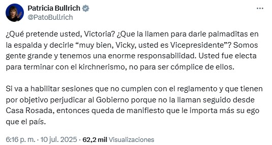 La respuesta de Patricia Bullrich a Victoria Villarruel