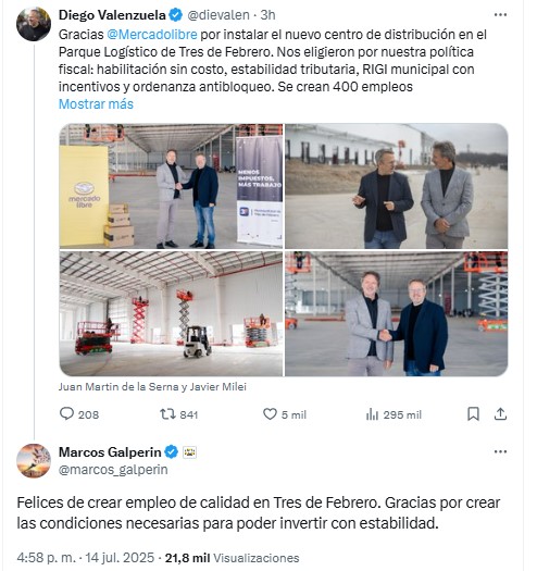 El mensaje de Diego Valenzuela y el agradecimiento de Marcos Galperin