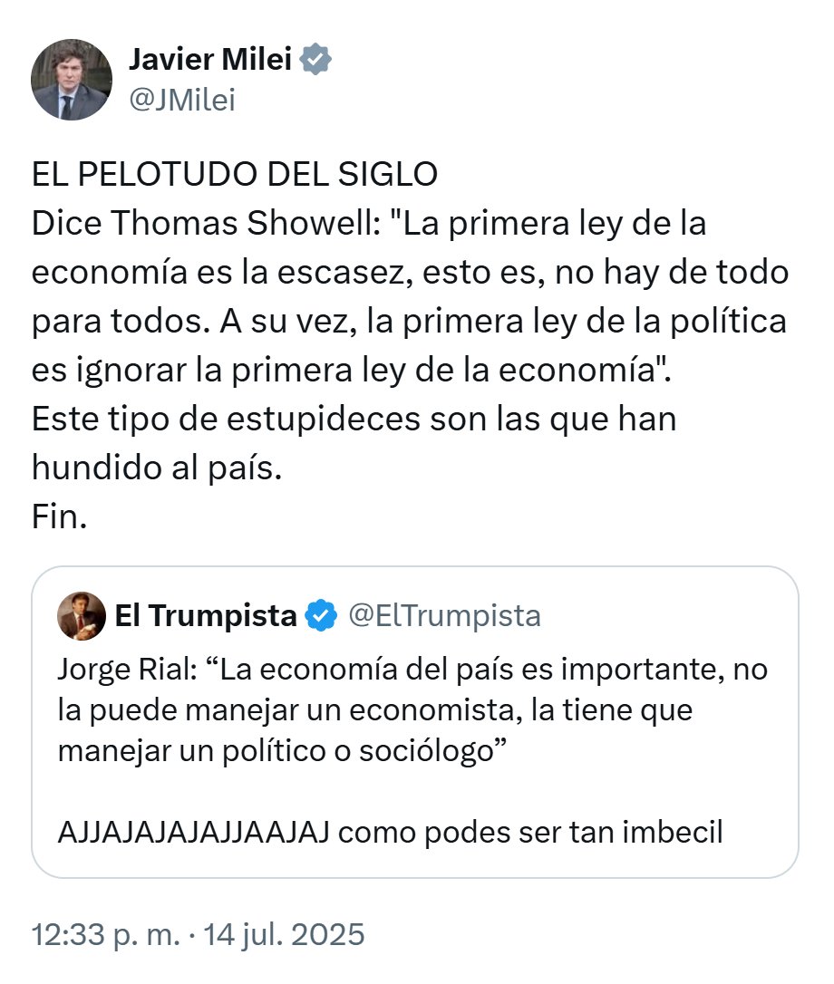 El mensaje de Javier Milei contra Jorge Rial