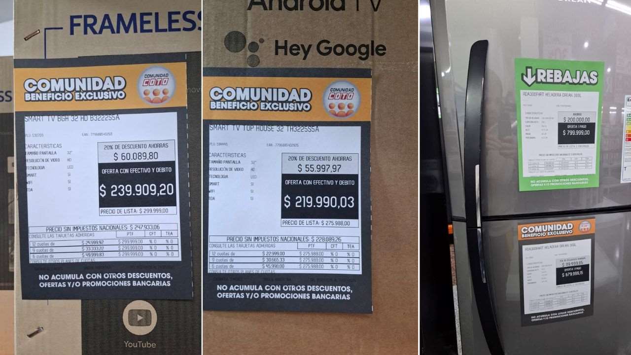 Algunos de los precios de televisores y heladeras en el outlet de Coto