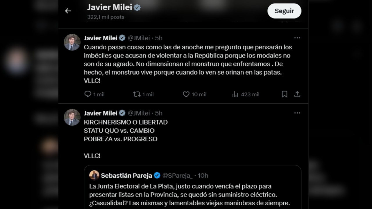 Los tuits de Milei tras el cierre de listas en Provincia de Buenos Aires