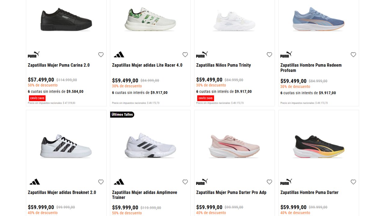 Algunos de los modelos que se ofrecen en la tienda online de On Sports