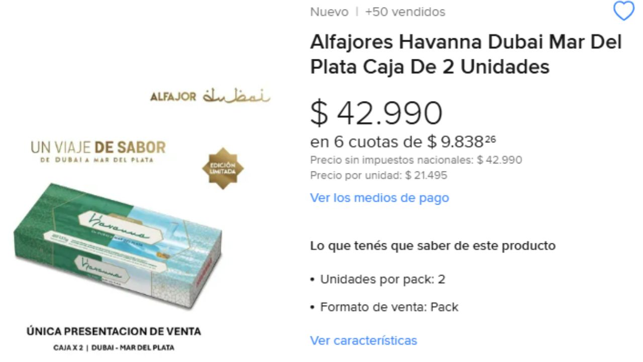 En Mercado Libre se llega a vender hasta por $42.990 la caja con el nuevo alfajor Havanna