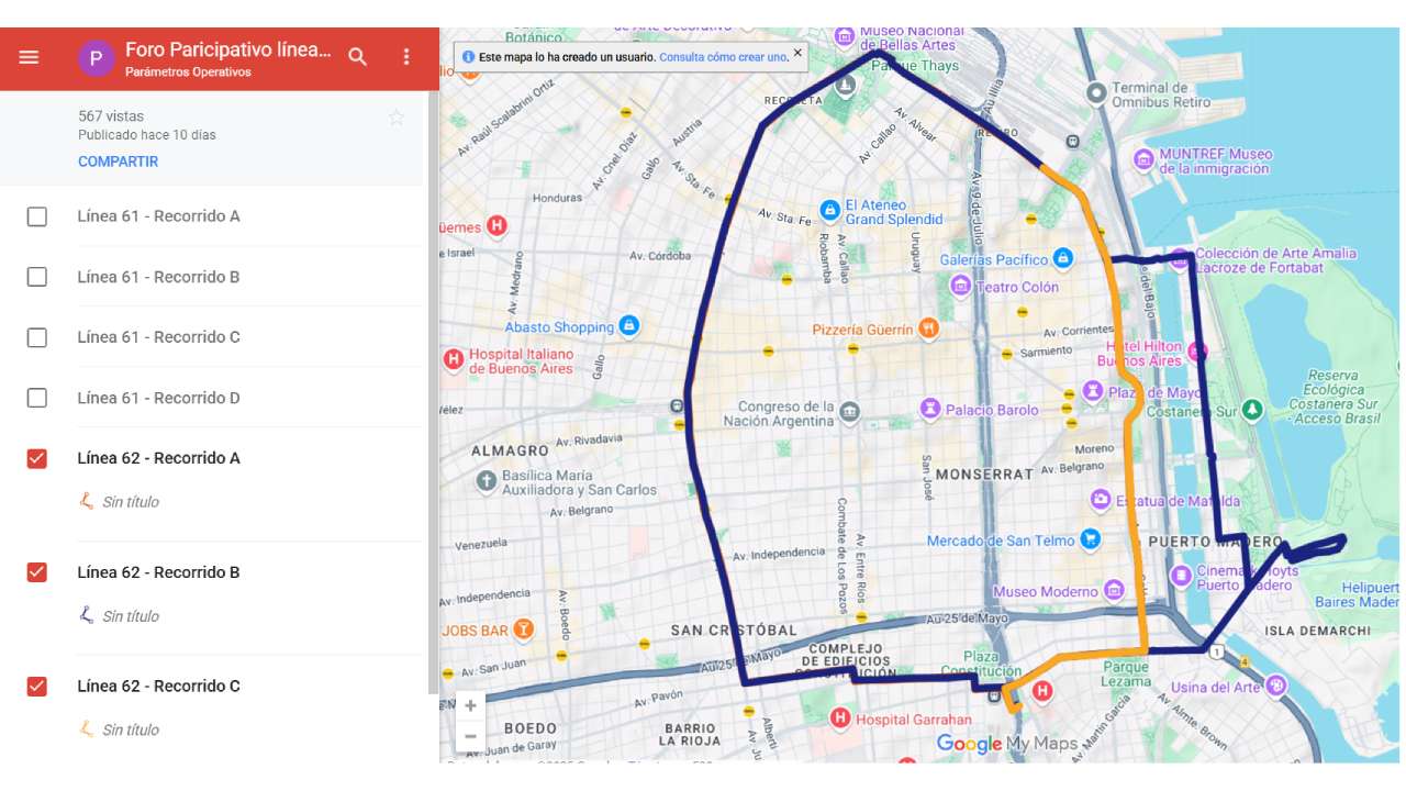 Así sería la nueva traza de la línea 62
