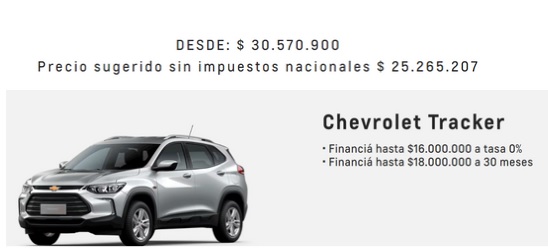 Se puede financiar más de la mitad del valor de la Chevrolet Tracker a tasa 0
