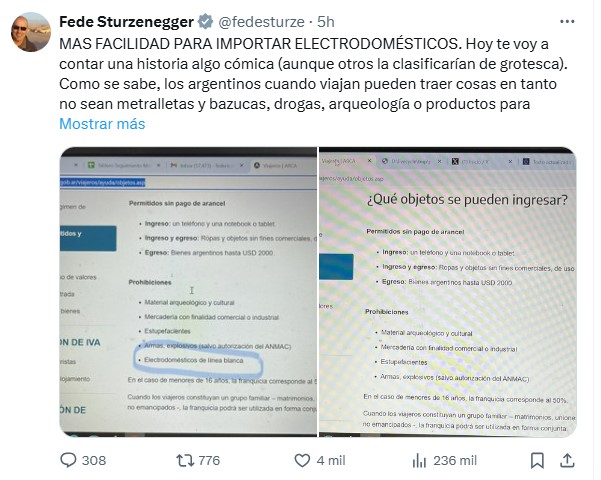 El Gobierno permite ahora ingresar al país con electrodomésticos de línea blanca