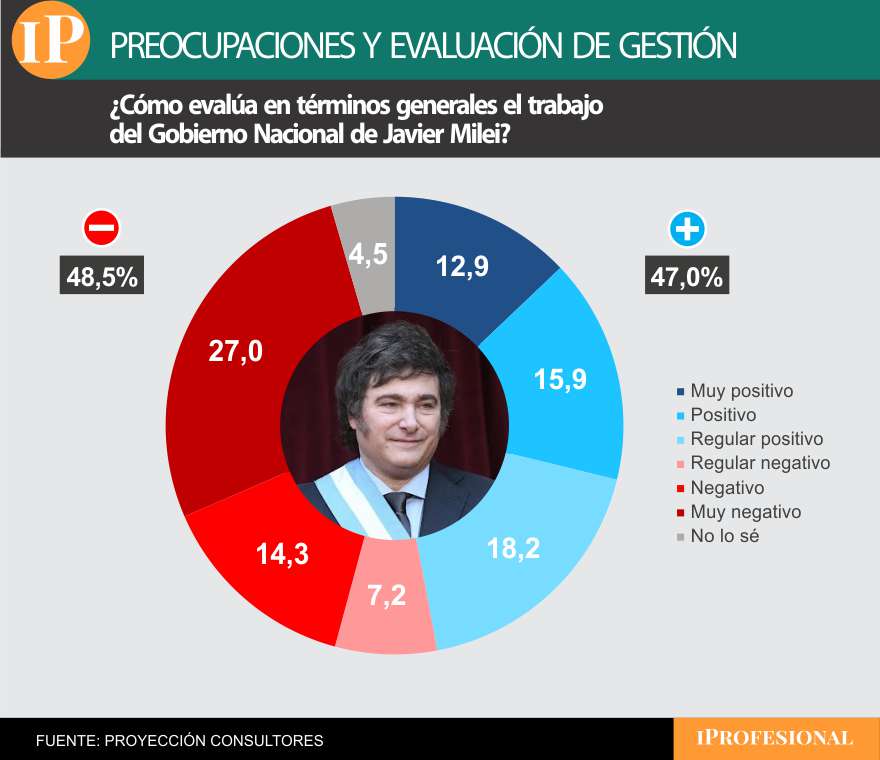 La gestión de Milei dividió la opinión de los bonaerenses encuestados en partes casi iguales  
