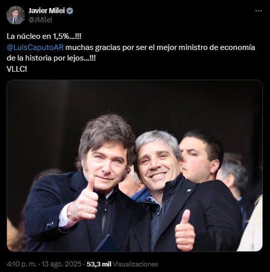 El mensaje de Javier Milei tras el dato de inflación de julio