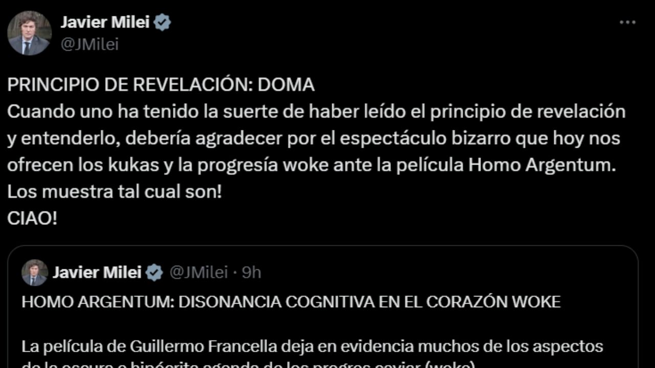 Los tuits de Milei sobre la película nueva de Francella: Homo Argentum