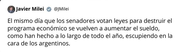 Javier Milei destruyó a los senadores tras el aumento a $10,2 millones