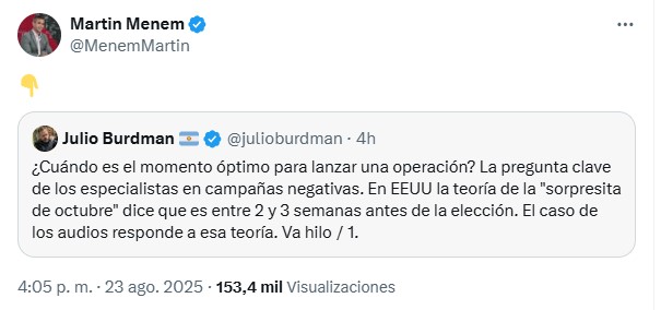 El mensaje que compartió Martín Menem sobre el caso de los audios