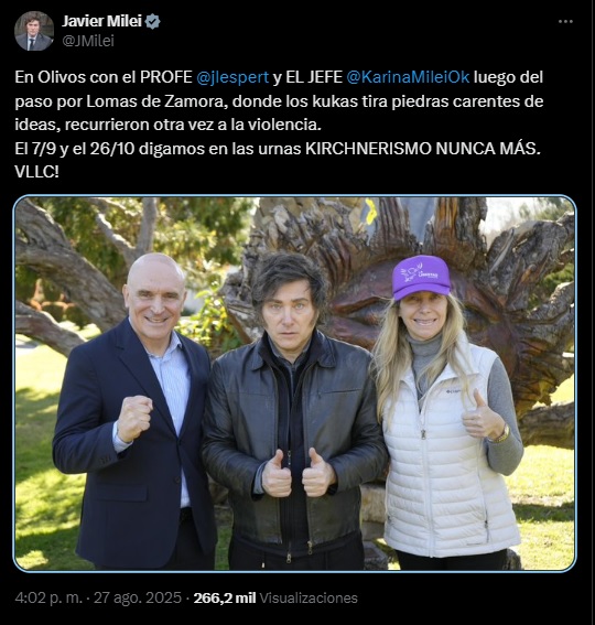 El mensaje de Javier Milei, junto a Espert y Karina