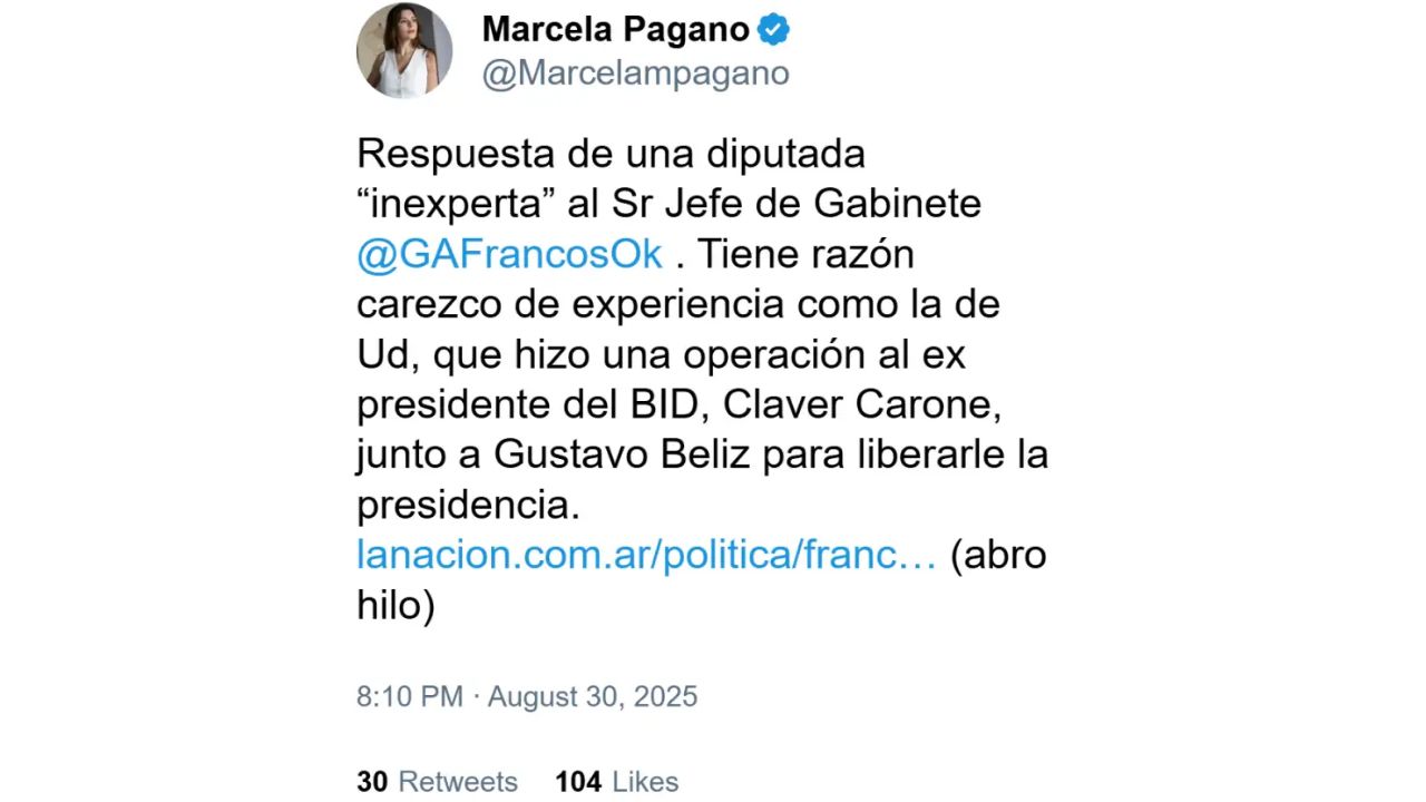 Marcela Pagano acusó a Francos de 'fundir empresas, ser corrupto y hacer quiebras fraudulentas'