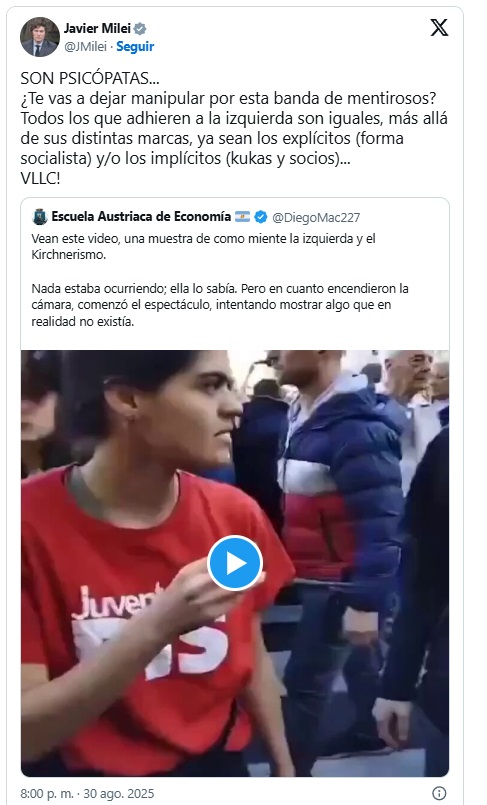 Milei critica a la oposición en medio de escándalos en la ANDIS: 'Son psicópatas'