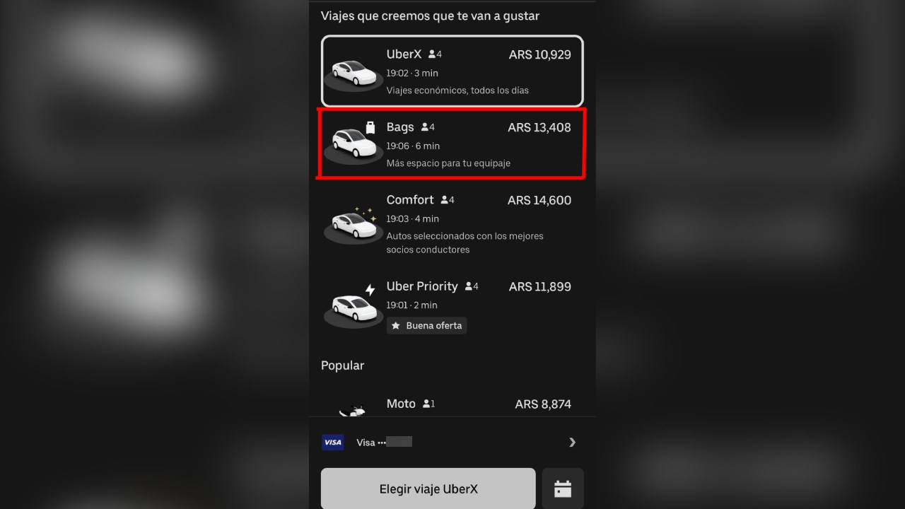 Así se ve la nueva opción de Uber: 'Bags', para llevar hasta dos valijas