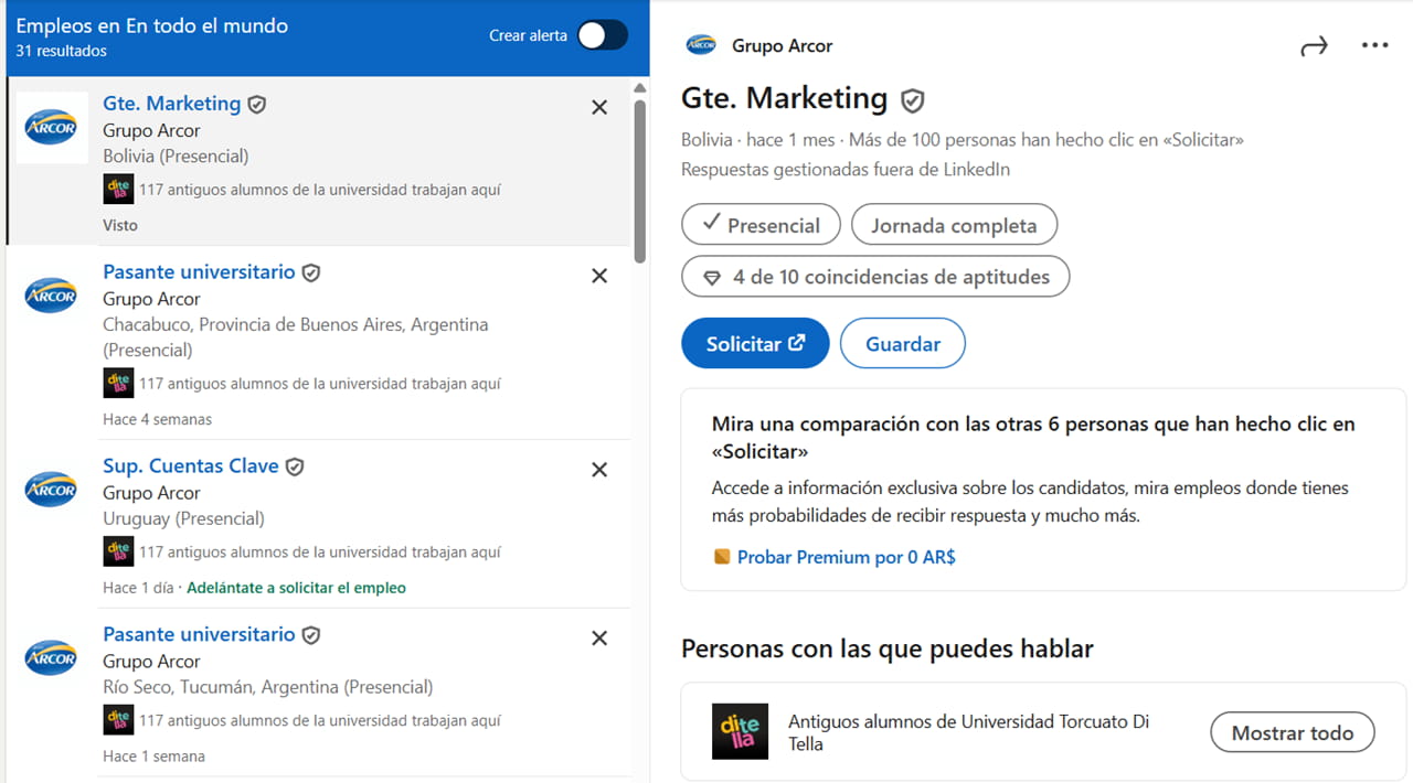 Arcor cuenta con 31 vacantes laborales hoy, según su perfil oficial de Linkedin.