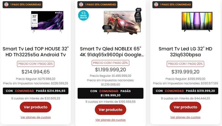 Algunas de las ofertas de televisores baratos en supermercado Coto