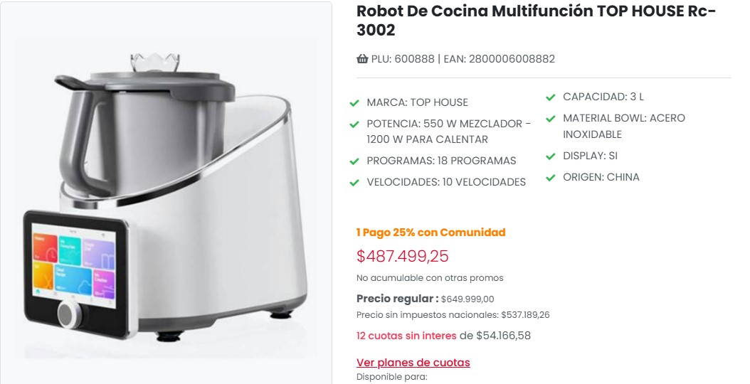 El robot de cocina de supermercado Coto, en oferta en un pago