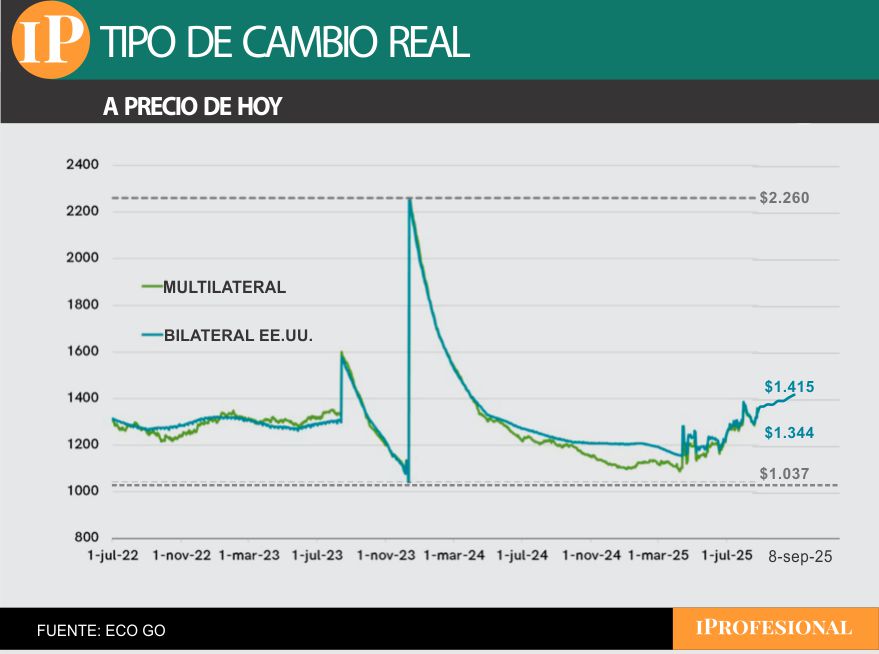 El precio del tipo de cambio real, a valores actualizados, llegó en noviembre de 2023 a $2.260.