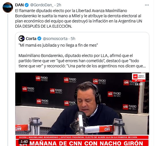 El Gordo Dan y otros referentes libertarios en redes criticaron a Bondarenko