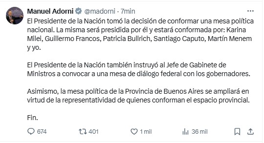 El mensaje de Manuel Adorni