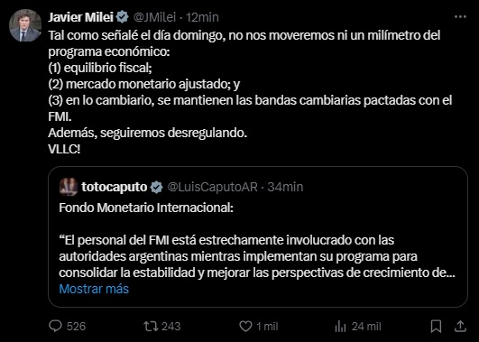 El mensaje de Javier Milei sobre el dólar, tras recibir el apoyo del FMI